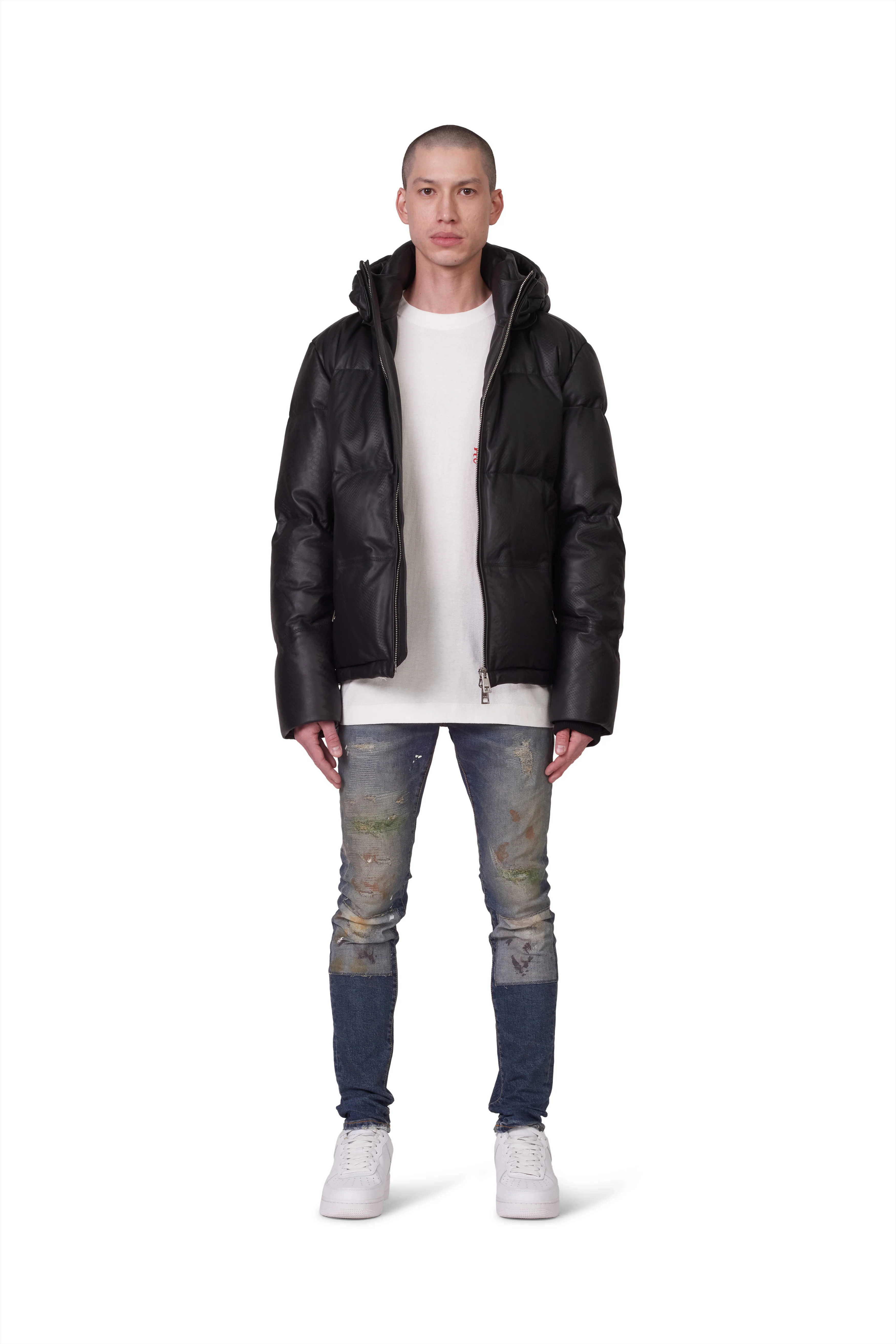 LEATHER PUFFER JACKET - Black Beauty - Image 2