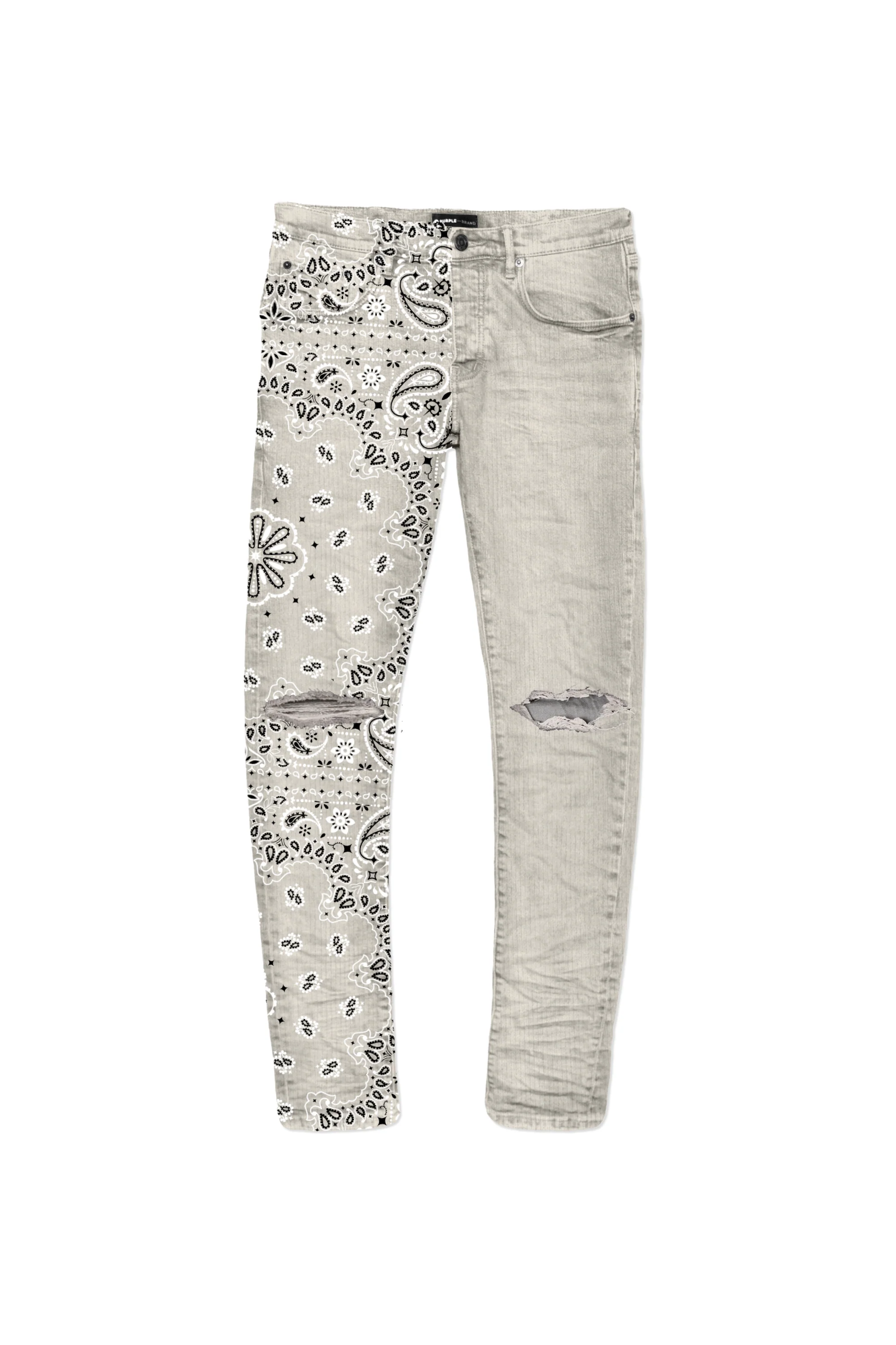 P001 LOW RISE SKINNY PANT - Corduroy Bandana Print Ecru - Image 3