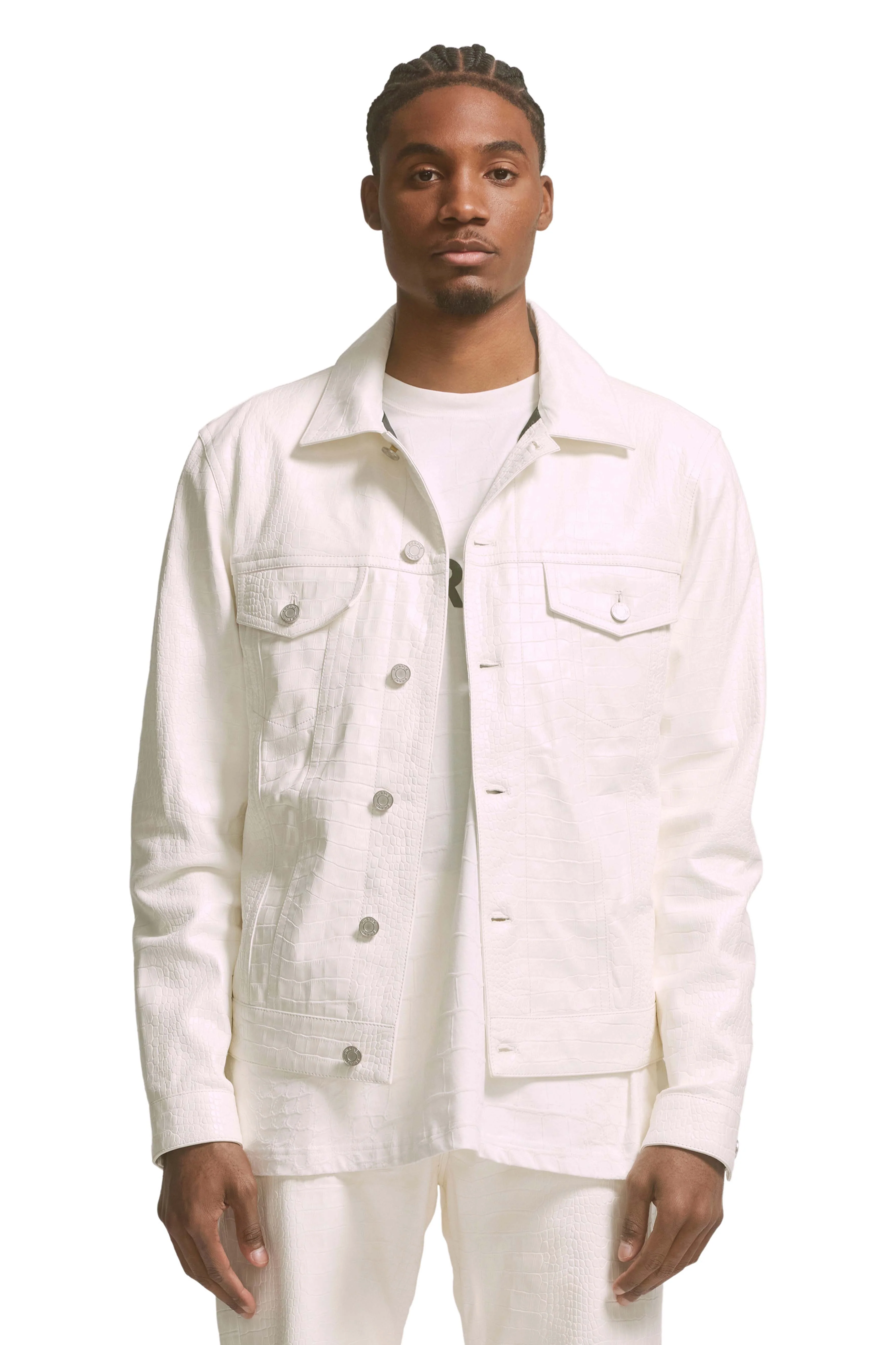 P028 LEATHER TRUCKER JACKET - Brilliant White
